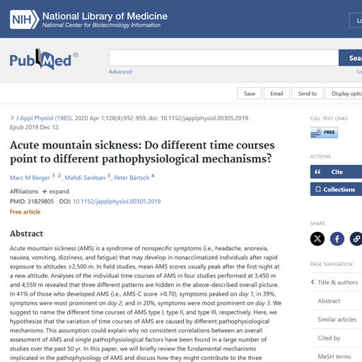 Acute mountain sickness: Do different time courses point to different pathophysiological mechanisms?