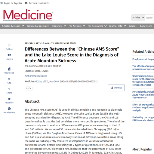 Differences Between the “Chinese AMS Score” and the Lake Louise Score in the Diagnosis of Acute Mountain Sickness