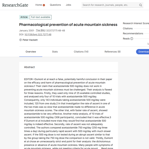 Pharmacological prevention of acute mountain sickness