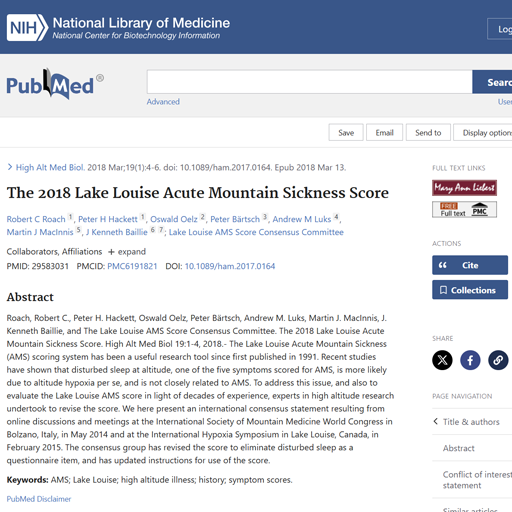The 2018 Lake Louise Acute Mountain Sickness Score