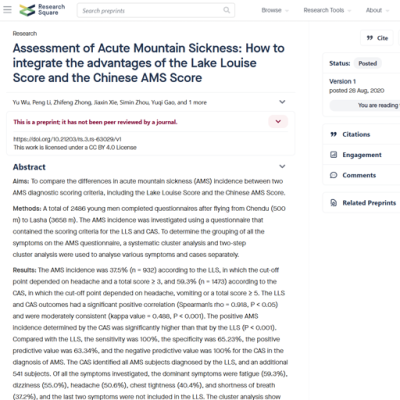 Assessment of Acute Mountain Sickness: How to integrate the advantages of the Lake Louise Score and the Chinese AMS Score (2020) Assessment of Acute Mountain Sickness: How to integrate the advantages of the Lake Louise Score and the Chinese AMS Score