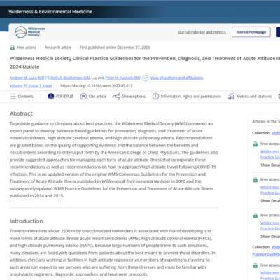 Clinical Practice Guidelines for the Prevention, Diagnosis, and Treatment of Acute Altitude Illness: 2024 Update
